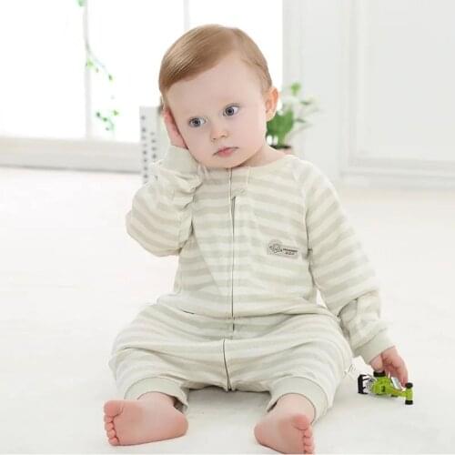 Summer Thin Air-conditioned Room Baby Split-leg Sleeping Bag Pure Cotton Breathable Children Long Sleeve Piece Pajamas Universal
