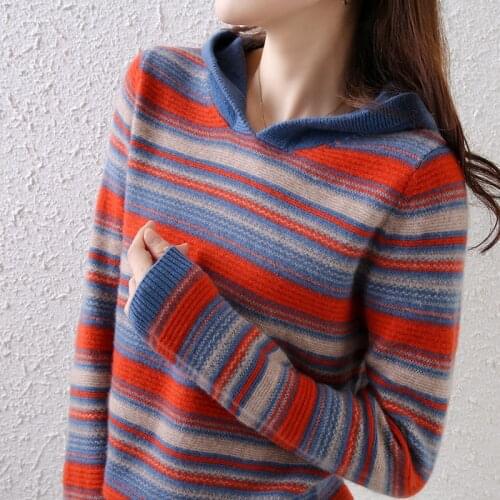 Spring Winter 100% Wool Sweater Women Knitted Hooded Cashmere Tops Ladys Grade Up Jumpers And Autumn Pullovers Soft Warm