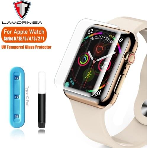 For Apple Watch Series 6 5 4 3 2 Screen Protector Full Cover UV liquid glue glass Film For iWatch 42 38 40 44 MM Tempered Glass