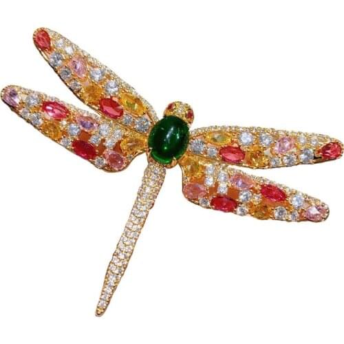 Fashion Womens Brooches Jeweller High Quality Sparkling Multicolors Cubic Zirconia Dragonfly Brooch Pin Clothes Accessories