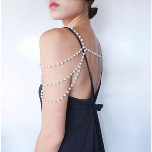 Fashion elegant Tassel multilayer tassel chain pearl statement necklace women trendy shoulder chain bridal jewelry