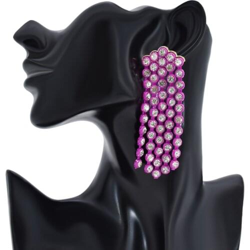 2021 Trendy Retro Long Color Diamond Tassel Earrings For Women Fashion Creative Paint Waterfall Shaped Rhinestone Jewelry Gift