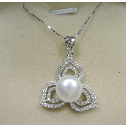 100% nature freshwater round pearl necklace with 925 silver chain-top fashion style