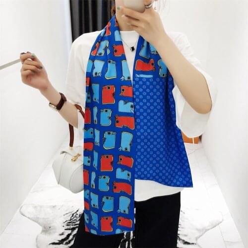 160cm Luxury Brand Lattice Animals Twill Scarf Double-deck Women Scarf Tie Head Silk Scarves & Wraps Neckerchief For Ladies