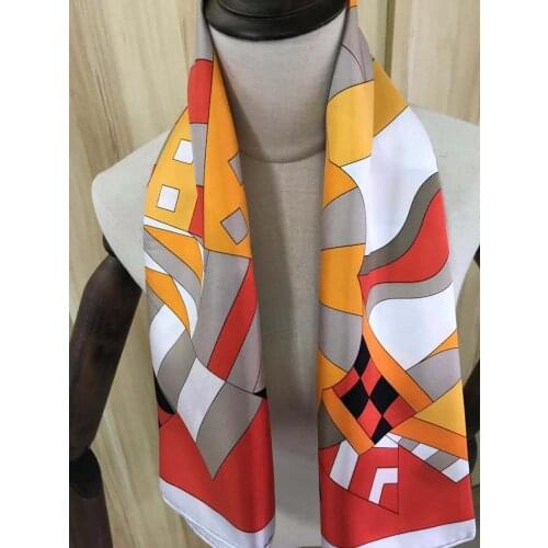 2021 new arrival spring summer orange horse 100% pure silk scarf twill hand made roll 90*90 cm shawl wrap for women lady