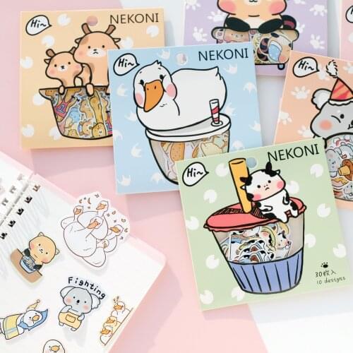 30pcs /1lot Kawaii Stationery Stickers Cartoon animals COW Diary Decorative Mobile Stickers Scrapbooking DIY Craft Stickers