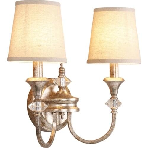 American country iron candlestick wall lamps bedroom loft retro living room Crystal sconces lights study aisle deco lighting