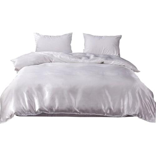 White Satin Silk Duvet Cover Solid Luxury Ice Silk Quilt Cover with Zipper Single Double Twin Full Queen King Comforter Case 1pc