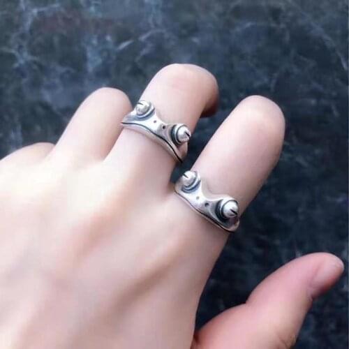 Bohemian Vintage Frog Ring for Women Artistic Design Retro Opening Resizable Unisex Female Statement Rings Silver Color Gift