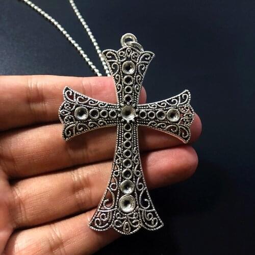Large Detailed Silver Color Cross Pendant Necklace Gothic Jewellery Fashion Charm 2020 New Delicacy Beautiful Women Gift