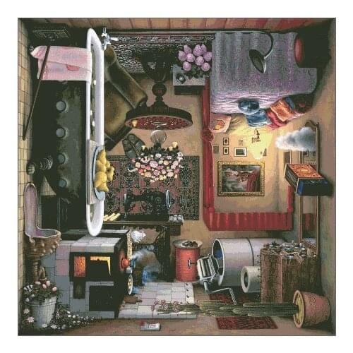 Boudoir Spin Beauty Room Large Format Cross Stitch Kits Top Quality Embroidery Needlework DIY 14CT Unprinted Handmade