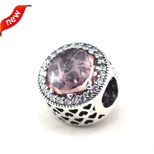 CKK 925 Sterling Silver Jewelry Radiant Hearts, Blush Pink Crystal Original Charms DIY Beads Fits Bracelets For Jewelry Making