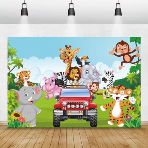 Baby Cartoon Happy Birthday Jungle Party Car Forest For Baby Kid Portrait Photo Backdrops Photo Backgrounds Photozone Photophone