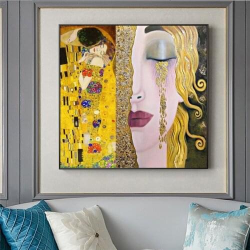 Gustav Klimt Kiss And Tears Gold Canvas Paintings On the Wall Art Posters And Prints Klimt Famous Art Pictures Home Wall Decor