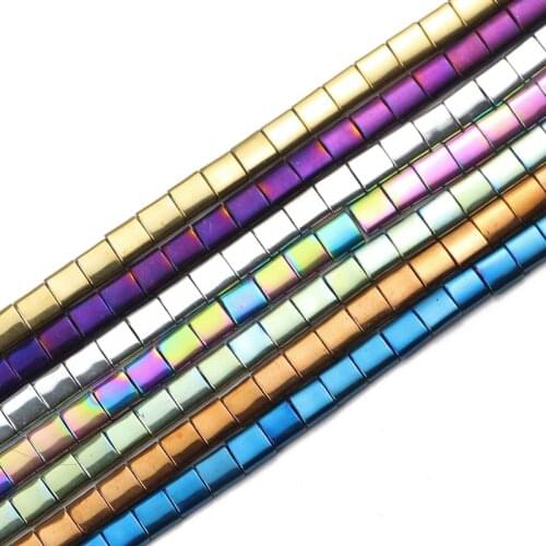 JHNBY Blue,Green,Purple,Gold Two Hole 5x5mm Square Hematite Natural Stone Spacers Loose Beads For Jewelry Making Diy Bracelets