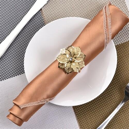16 Pcs Flower Design Napkin Rings Metal Napkin Buckle Holder Floral Rhinestone Napkin Buckle for Dinner Table Decoration