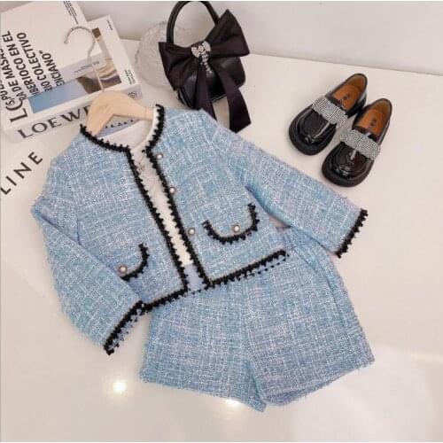 2021 Korea style girls 2 pcs set coat+shorts cotton fashion autumn girls suit 4-9t B688
