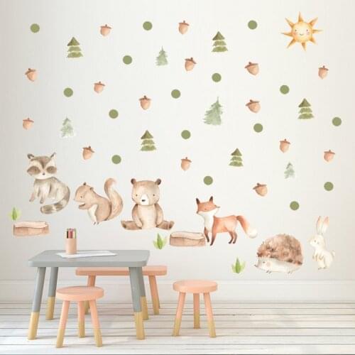 Forest Cartoon Animal Fox Bear DIY Wall Sticker Nordic Style Baby Children Room Mural Decals Nursery Home Decor