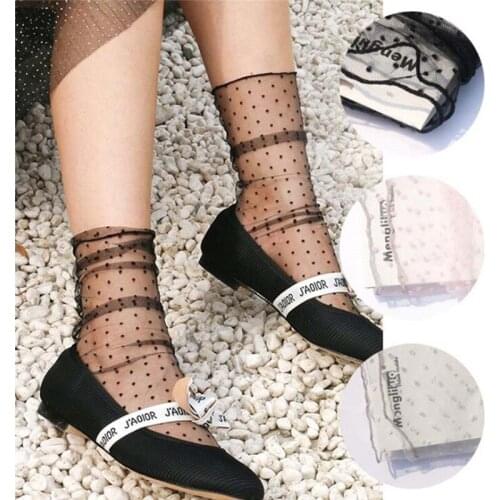 Summer Cool Dot Tulle Socks Transparent Ultra-thin Socks Women Breathable Female Mesh Small Polka Dots Socks