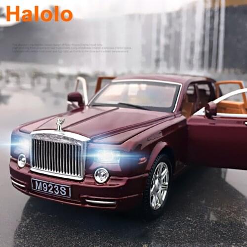 Halolo 1:24 Diecast Alloy Car Model Rolls Royce Phantom Metal Toy Car Wheels Simulation Sound Light Pull Car Collection Gift
