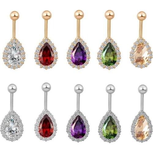 Fashion Crystal Flower Belly Button Rings Zircon Surgical Steel Body Jewelry Sexy Navel Piercing