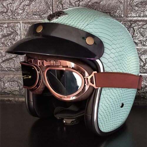 New Synthetic Leather Motorcycle Helmet Retro Vintage Cruiser Chopper Scooter Cafe Racer Moto Helmet 3/4 Open Face Helmet