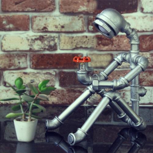 Retro industrial humanoid water pipe table lamps for living room Led Bed lamp bedside light table light MING