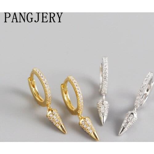 PANGJERY 925 Sterling Silver Hoop Earrings for Women Fashion Exquisite Micro Inlaid Zircon Pencil Tip Party Fine Jewelry Gifts