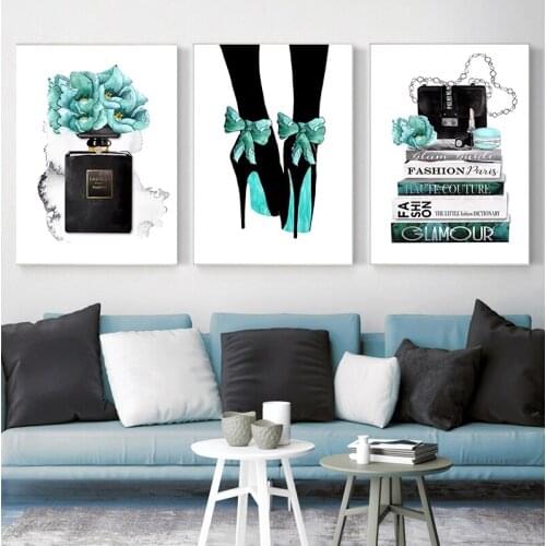 Fashion Nordic Posters And Prints book flower perfume High heels Wall Art Canvas Painting Wall Pictures For Living Room