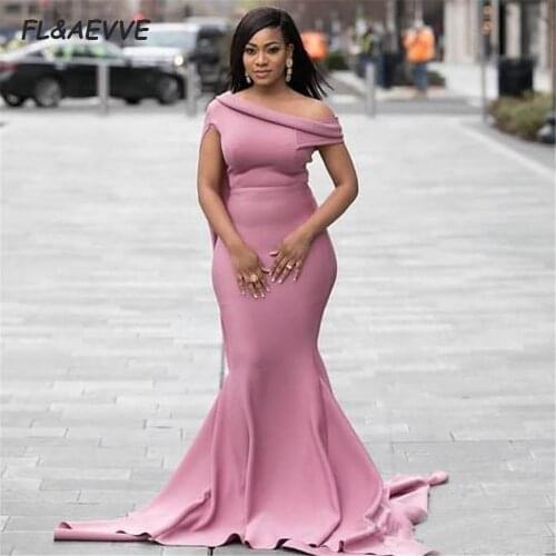 Mermaid Bridesmaid Dresses African One Shoulder 2021 Elastic Satin Black Girls Bridesmaid Dress Wedding Party Dress