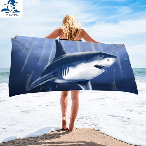PHAYON Shark Surf Poncho Microfiber Bath Towel Large Beach Towels Soft Animals Beach Mat Quick Dry SwimmingTowel for Adults