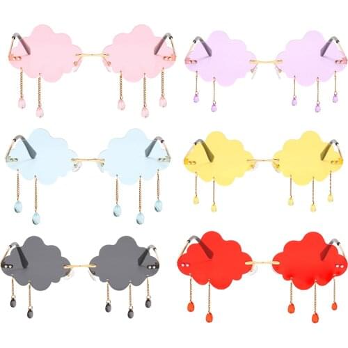 Cloud Rimless Sunglasses Transparent Candy Color Tinted Eyewear withTeardrop Pendant for Women