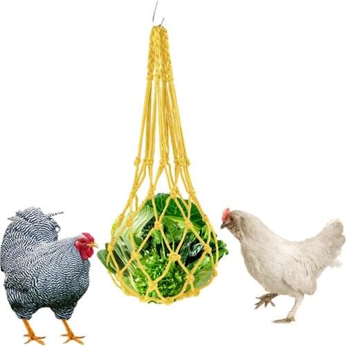 Vegetable Net with Hook Bold Slow Eating Food Hanging Toy Bag Parrot Rooster Hen Feeding Net Bag Woven Feeding Toy
