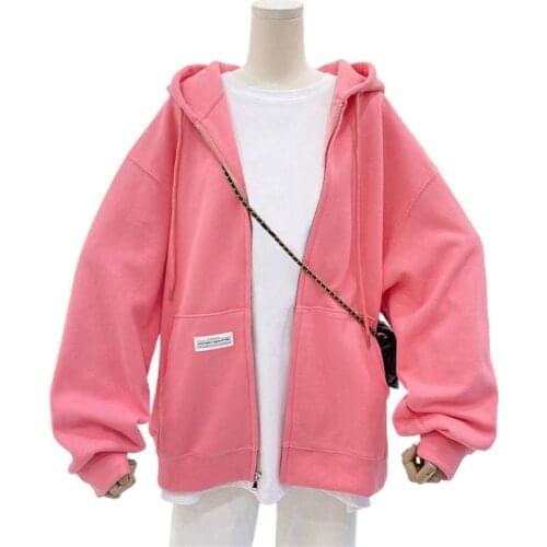 Loose Women Sweatshirt Hooded Zipper Hoodies Top 2021 Autumn Winter Warm Solid Color Drawstring Coat Jacket Outerwear