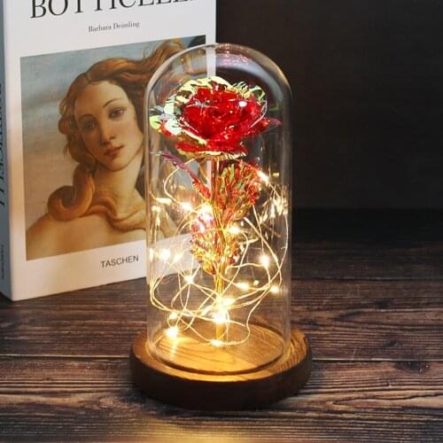 Eternal Rose Forever Beauty And Beast Rose In Flask Led Rose Flower Light Glass Dome Home Decoration Mothers wedding Valentine