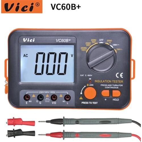 VICI VC60B+ Digital Insulation Resistance Tester LCD 1000V Megger Insulation 0-2000M Ohm High Voltage Short Circuit Input Alarm