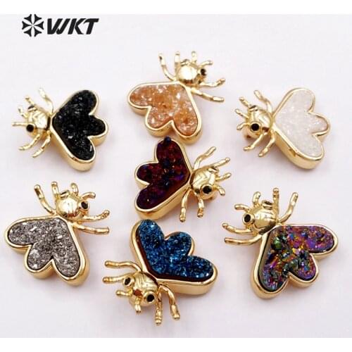 WT-P1351 Fashion Colorful Mini Insect Pendants Multi-options Natural Druzy Jewelry for Female Metal Plated Necklaces Pendant