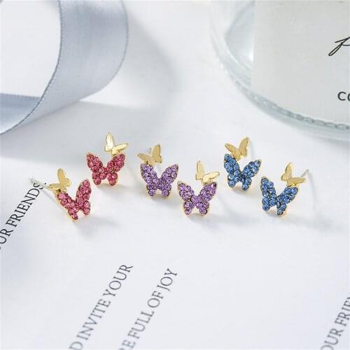 Women Earrings Gold Plated Rhinestone Butterfly Earrings Banquet Couple Wedding Earrings Give Girlfriend Gift Fashion Jewelry