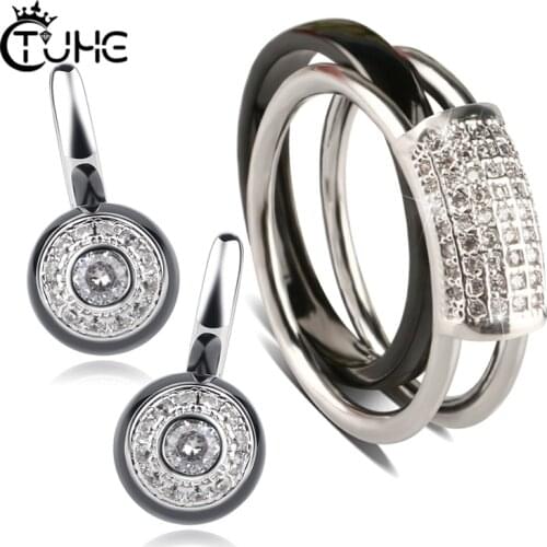 New Fashion Detachable Rings Stud Earrings Jewelry Sets for Women Green Pink White Color Never Fade Healthy Women Jewelry Sets