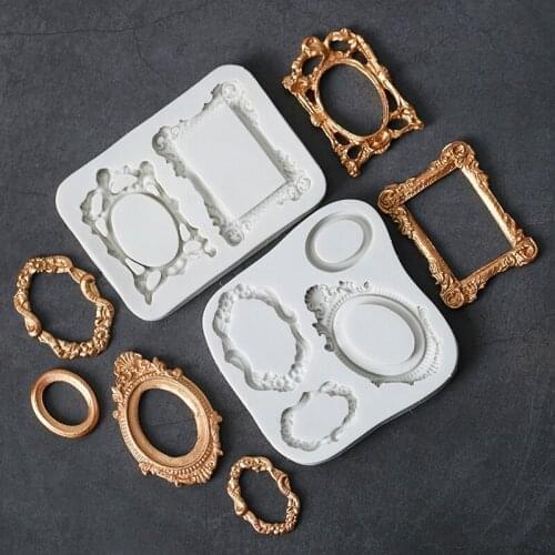 1PC Retro Silicone Fondant Mould 3D Mirror Frame Chocolate Cupcake Candy Mold DIY Festival Party Wedding Cake Decorating Tools