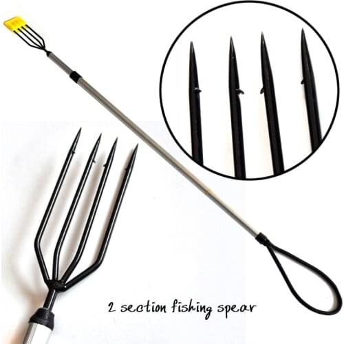 1 piece High quality Durable Sharp 2 section 4 Tine stainless Prong Ice Spear fishing Tool Easy Catching Black Fish Gig