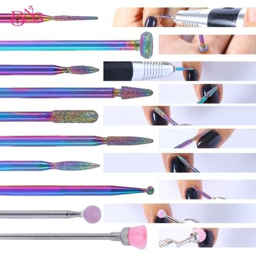 10pcs/lot 100% Tungsten Steel Stone Ceramics Rainbow Carbide Nail Drill Bits For Nails Electric Drill Manicure Machine Accessory