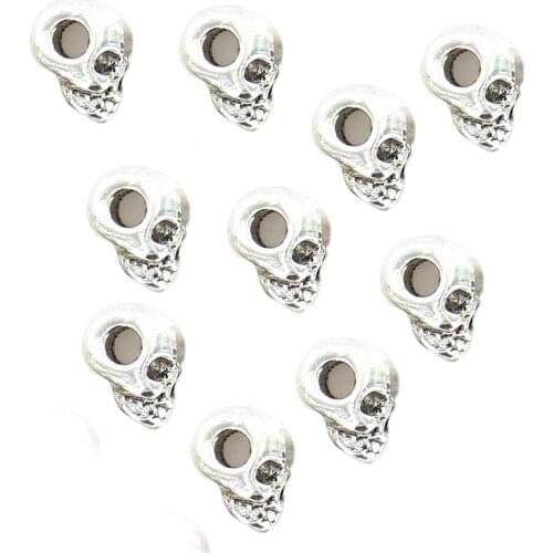 10 Vintage Tibetan Silver Skull head Spacer Beads Charm DIY Jewelry Findings