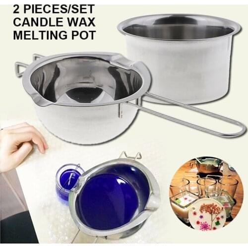 2Pcs/Set Candle Wax Melting Pot Double Boiler Non-stick Long Handle Stainless Steel Candle Making Pot DIY Soap Candle Making