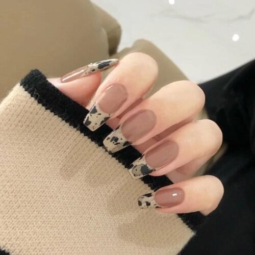 24pcs Pink Quails Eggs Wear Long Paragraph Fashion Manicure Patch False Nails Save Time Wearable Nail Patch SANA889