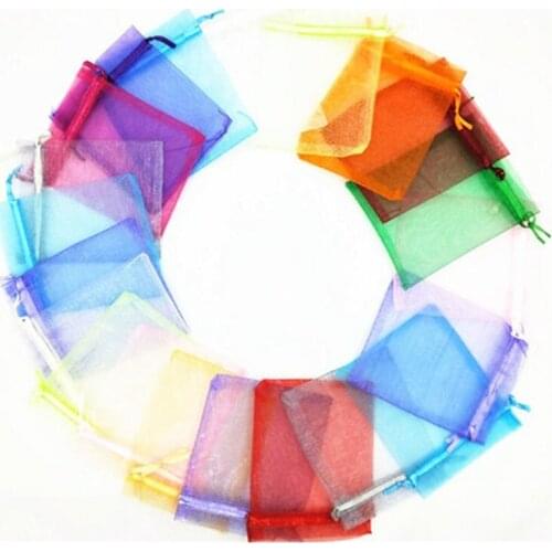 50pcs/Lot Colorful Transparent Drawstring Pouches Sachet Organza Gift Bag For Jewelry Wedding Party Beads Packing