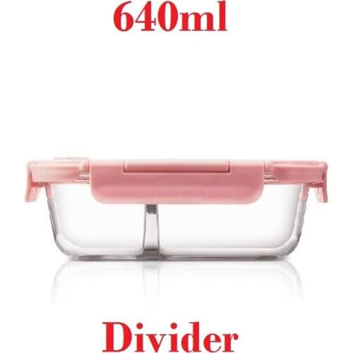 640ml Glass Lunch Box with 2 Compartments Microwavable Leakproof Pink