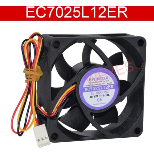 70mm fan EC7025L12ER For EVERCOOL 7025 DC12V 0.14A Three-wire Silent Heat Dissipating Fan