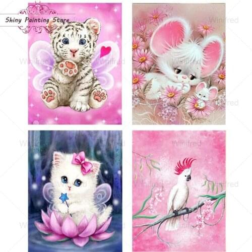 Pink Cartoon Animal Diamond Embroidery Mosaic 5D DIY Diamond Painting Cute Tiger Cat Mouse Parrot Full Round Square Drill Kits