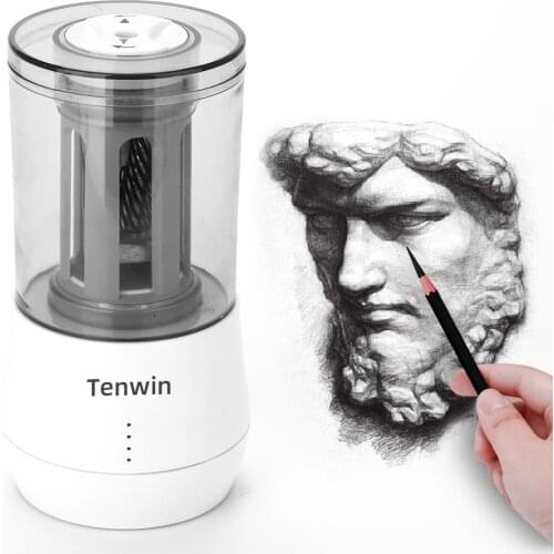 Tenwin White Stationery Automatic Eelectric Pencil Sharpener USB Tenwin Heavy Duty Art Sketch Operated School Office